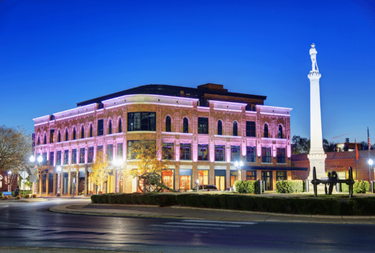 Image is of the downtown district of Franklin, Tennessee